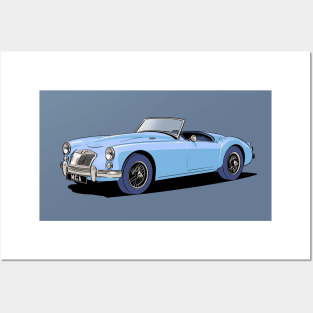 Classic MG MGA Roadster in light blue Posters and Art